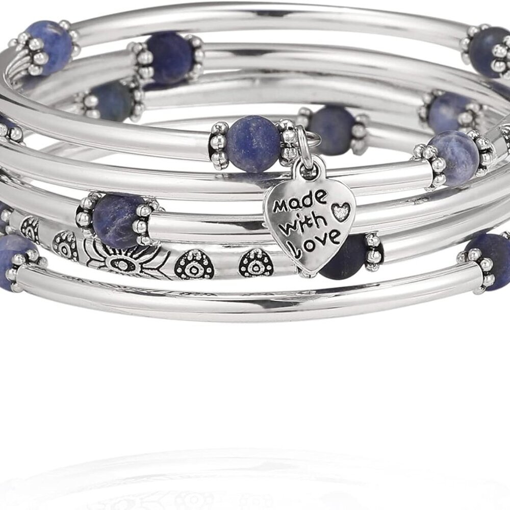 Beaded Bangle Bracelets for Women Silver Wrap Bangles Bracelet Womens Costume Je